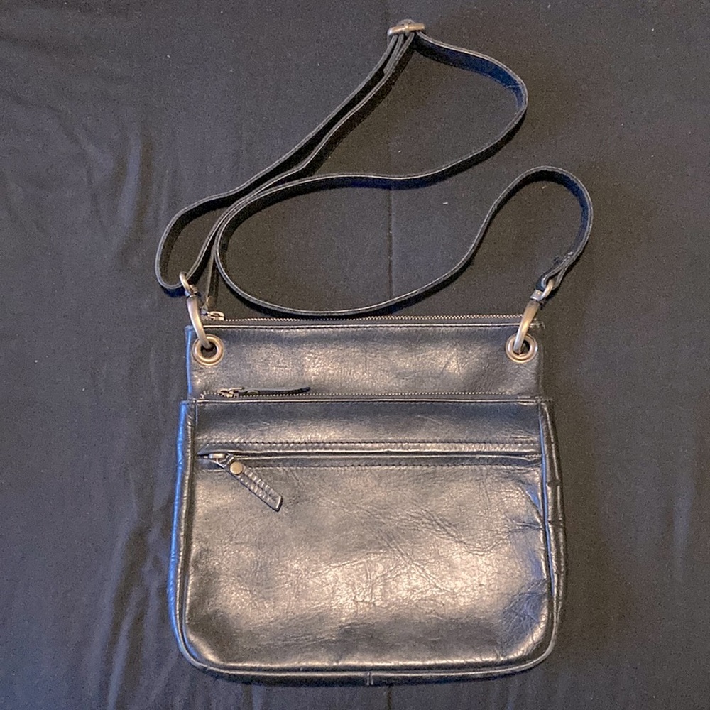 Fat Face Black Leather Crossbody Purse